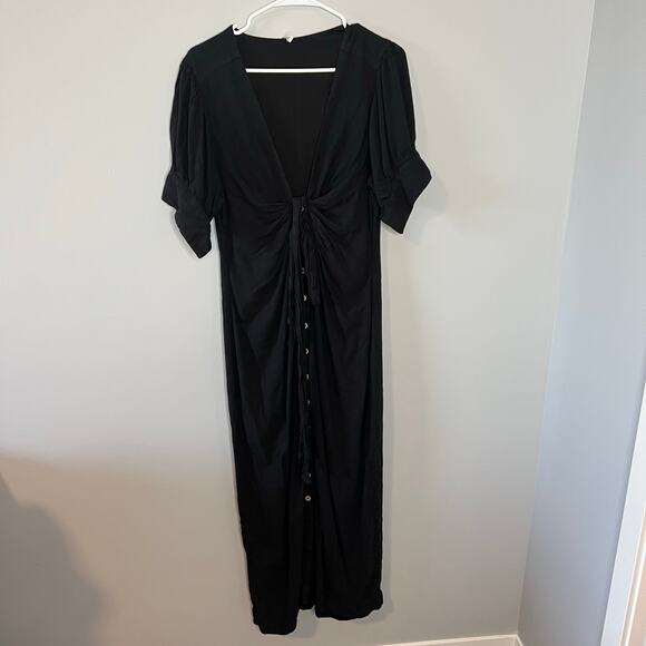 Free People Vintage Summer Midi Black Dress with Buttons Size Large - Picture 15 of 15